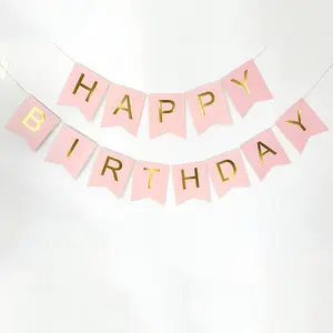 生日快乐粉色横幅鱼尾字母三角形彩色装饰感觉第一个1-18岁儿童生日派对横幅