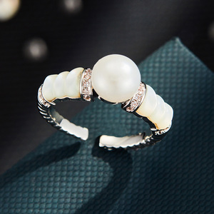 Stylish Elegant <b>Adjustable</b> <b>Ring</b> With Freshwater Mother Of Pearl And Pave Setting For Party Jewelry - Product Image 4