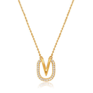 Collana con Ciondolo a Forma di Lettera V con Diamante 10x15Cm, Catena per Collo, Gioielli alla Moda in Acciaio - Product Image 2