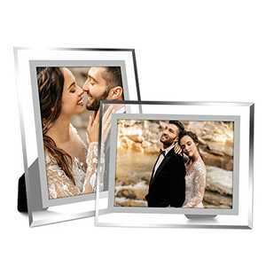 Marcos de Fotos de Vidrio Brillantes con Espejo, 5x7, 6x8, 8x10, A4, Marcos de Fotos Plateados con Cristales Brillantes para Bodas, Marcos para el Hogar, la Familia y Fiestas - Product Image 1