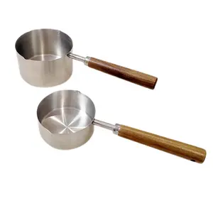 Hot Selling 304 Stainless Steel Measuring Cup Dipping Sauce Cup Mini Serving Bowl With Wood Handle For Cooking And Grilling