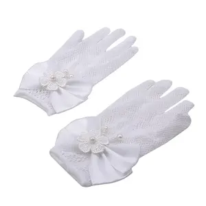 Оптовые продажи свадебные перчатки для детей-Детские сетчатые перчатки FY 1 пара, белое кружево, искусственный жемчуг, цветочное Причастие, для девочек, невесты, аксессуары для вечеринки и церемонии