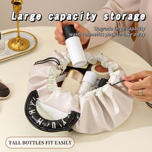Ladies Travel Portable Pouch Pu Leather Waterproof <b>Makeup</b> <b>Bag</b> <b>Drawstring</b> Cosmetic <b>Bags</b> - Product Image 4