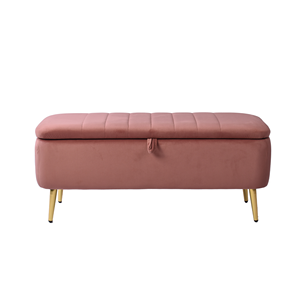 Otomana con Estructura Metálica Cuadrada <span class=keywords><strong>y</strong></span> Patas Doradas, Banco de Almacenamiento Moderno con Tapicería de Tela <span class=keywords><strong>y</strong></span> Reposapiés <span class=keywords><strong>para</strong></span> Uso en el Hogar <span class=keywords><strong>y</strong></span> Hoteles - Product Image 1