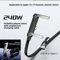 Kabel Pengisian Daya Super Cepat 240W Dual Type-C 90 °   Penyangga Ponsel Lipat dengan Dudukan Pengisi Daya Berbahan Nilon Kepang