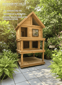 וילה חיצונית לחיות מחמד, עמידה למים, מבודדת, עשויה רעפי עץ, לכלבים וחתולים קטנים, לשימוש בכל עונות השנה, במגוון גדלים - Product Image 2