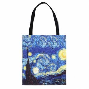 Sac fourre-tout en toile personnalisé Van Gogh Ciel étoilé 2025 pour femmes avec poignée pliable, sac élégant pour femmes - Product Image 1