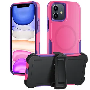 Capa de cinto 3 em 1 para celular, capa magnética com clipe para celular, mini armadura para Apple iPhone 12 13 14 15