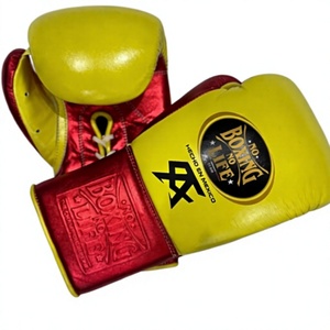 No Boxing No Life Gants de boxe rouge et jaune en cuir véritable à lacets pour l'entraînement et le sparring pour adultes Gants de boxe personnalisés - Product Image 3