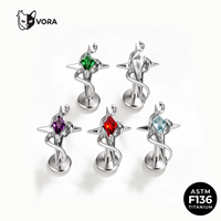 Bijoux de corps tendance F136 Piercing en titane Labret Boucles d'oreilles Zircon Serpent Enroulé Croix pour usage quotidien Unisexe Femme Homme