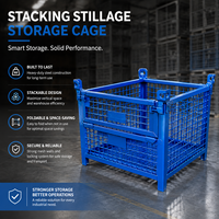 Cage de stockage en fil d'acier robuste OEM, bleue, taille personnalisée, avec loquet de porte basculante et support de levage pour entrepôt et centre de distribution