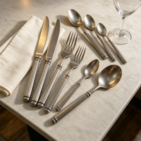 Ensemble de couverts de luxe Rome Pillar en acier inoxydable 304 forgé, finition miroir, pour mariage, hôtel et restaurant (couteau, fourchette, cuillère)