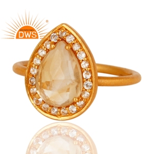 Topaz Set Citrine Gemstone Ring 18k Yellow Gold <b>Plated</b> Sterling <b>Silver</b> Stackable Ring Jewelry Manufacturer Classic Collection - Product Image 2