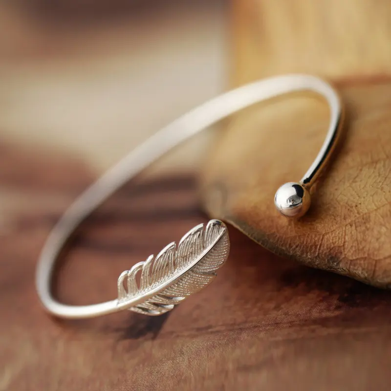 Personality New Art 925 Sterling Silver Jewelry High-quality Popular Open Feather Bracelet