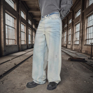 <span class=keywords><strong>Jeans</strong></span> Holgados 2026, Versátiles, Lavados, Envejecidos, con Desgaste Manual, 100% Algodón, Teñidos con Barro - Product Image 4