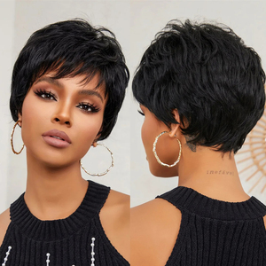Perruque noire HAOLING, perruque courte bob synthétique, coupe pixie naturelle, perruques pour femmes, utilisation quotidienne et pour les fêtes, fibre résistante à la chaleur - Product Image 1
