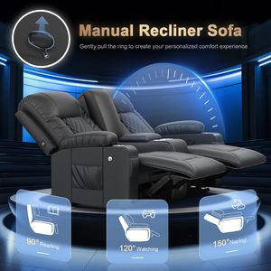 Conjunto de Sillones Reclinables con Calefacción y Masaje, Asientos para Cine en Casa con Consola, Cajón y USB, Sofá Reclinable para Cine - Product Image 4