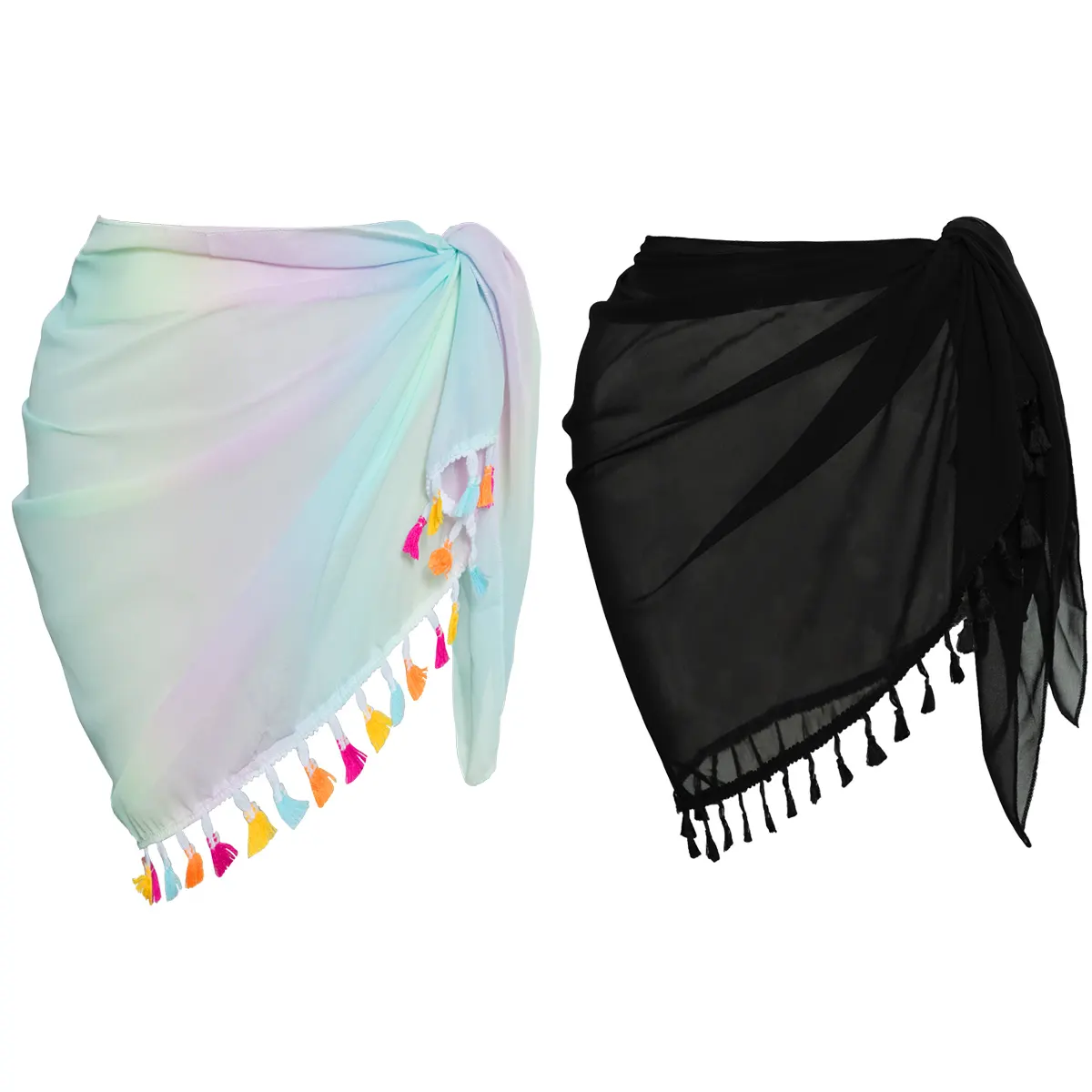 Summer Fashion Thin Beach Sarong Sunscreen Perspective Women Pink Cover Up Beachwear Wrap Skirt