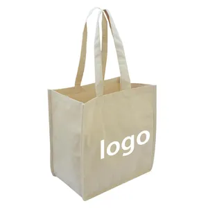 Diy Werbe geschenk Shopping Lebensmittel geschäft Recycled Blank Canvas 6 Taschen Baumwolle Leinen mischung Custom Tote Bag