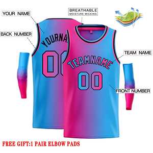 Maillot de basket-ball personnalisé rose, bleu et noir-rose dégradé, tendance - Product Image 4