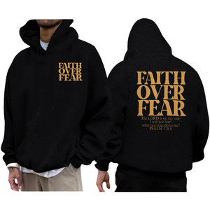 Sudadera con Capucha Extra Grande Personalizada para Hombre, Estampado Gráfico 'Faith Over Fear', Sudadera de Felpa Gruesa - Product Image 1