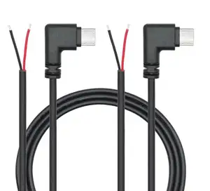 Kabel listrik colokan Male USB Tipe C 90 derajat 22AWG 5V/3A, untuk peralatan USB C reparasi pemasangan atau penggantian