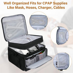 Draagbare polyester opbergkoffer voor <span class=keywords><strong>CPAP</strong></span>-apparaat, noodmedicijnreistas met dubbele laag, zwart design - Product Image 3