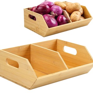 Wooden Food Storage Box Rectangular Multi Compartment Kitchen <b>Vegetable</b> Fruit Container - Product Image 1