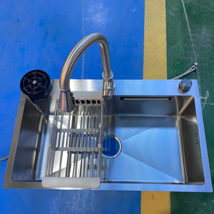 <span class=keywords><strong>Évier</strong></span> de <span class=keywords><strong>cuisine</strong></span> moderne fait main avec robinet cascade encastré, planche à découper, passoire et accessoires de drainage pour <span class=keywords><strong>cuisine</strong></span> de luxe - Product Image 3
