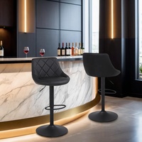 Chaise de bar en cuir noir de style nordique avec dossier, tabourets de bar pivotants à hauteur de comptoir