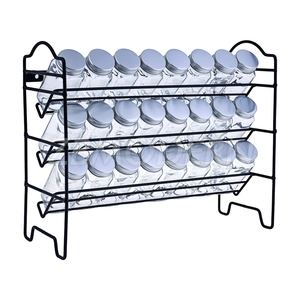 3 Tier spice jar set with stand 24 pcs Kitchen Glass Spice Seasoning Powder Storage Jar Bottles Sets With Metal Rack