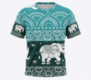 Camiseta de manga corta y cuello redondo con estampado de elefantes y flores en sublimación. Hecho de micro poliéster de 130 gsm. - Product Image 2