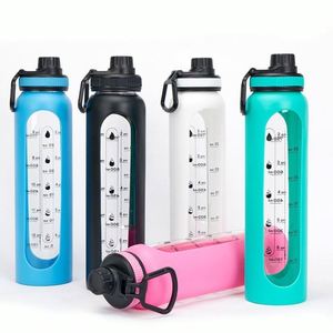 Bouteille d'eau de sport personnalisée avec logo pour la salle de sport, bouteilles en verre borosilicate à large ouverture pour l'eau potable - Product Image 1