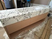 Dalle murale en pierre de quartz artificiel 3D Panneau mural pour table d'hôtel Armoires de cuisine Îlot Surface solide Une feuille Comptoir