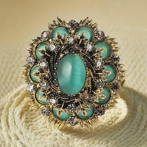 2026 Alloy Gold Plated Cat's Eye Stone Gem Rhinestone Flower Brooch Pins for Women's <b>Wedding</b> Party Gift <b>Accessories</b> - Product Image 4