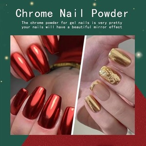 Poudre chromée pour ongles en gel, 6 couleurs, argent, or, rouge, bleu, vert, rose, effet miroir métallique, pigment pour ongles, poudre chromée - Product Image 3