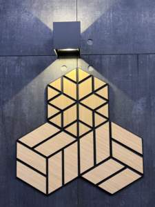 Européen personnalisé peler et coller ignifugation HEXAGO insonorisant Art maison plafond MDF lattes de bois panneaux acoustiques muraux akupanel - Product Image 6