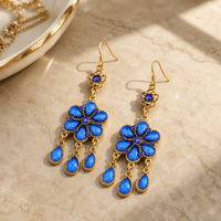 Boucles d'oreilles pendantes longues en alliage style bohème vintage avec fleurs, bijoux fantaisie pour femme, accessoires ethniques pour fêtes