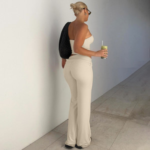 Completo Estivo da Donna con Top Corto e Pantaloni a Zampa, Set Due Pezzi Tinta Unita, Tuta Sportiva - Product Image 6