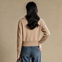 Cardigan en laine et cachemire respirant pour femme, à grand col, décontracté, tricoté, avec fermeture éclair sur le devant, anti-rétrécissement, pour l'automne