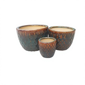 Ensemble de pots à fleurs en céramique rustiques, bleu glacé, pour plantes d'intérieur, décoration maison, pot à fleurs en poterie pour plantes vertes. - Product Image 5