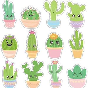 Nouveaux autocollants en papier personnalisés en forme de cactus de dessin animé avec un design unique et mignon et autocollants - Product Image 1