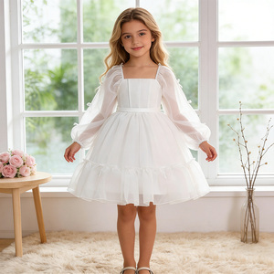 Vestido de Princesa Elegante <span class=keywords><strong>para</strong></span> Niñas, con Falda de Tul en Capas y Mangas Largas Blancas, <span class=keywords><strong>para</strong></span> Bodas y Fiestas Infantiles - Product Image 1