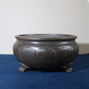 Purple <b>Clay</b> Bonsai <b>Pot</b> Round Three Legged Lotus Design Classic Drum Shape Zen Style Large Planter - Product Image 3