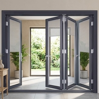 Puerta Plegable de Aluminio con Doble Vidrio Personalizada, Puerta Corredera Tipo Acordeón para Balcón, Puerta de Patio Minimalista con Rotura de Puente Térmico