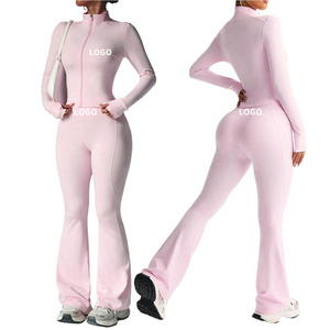 Conjunto de Ropa de Yoga con Logotipo Personalizable, Leggings de Cintura Alta con Diseño de Orificio para el Pulgar y Top Ajustado de Manga Larga - Product Image 1