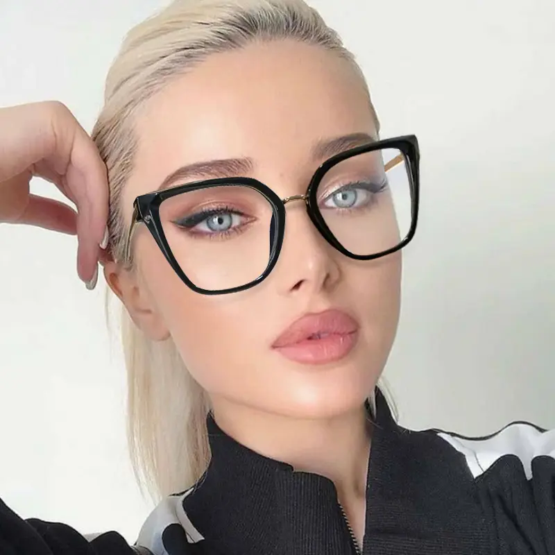 New Classic Black Big Square Box Anti-Blue Light Women Cat Eye Glasses Female Eyewear Frames Fashion TR90 Optical Eyeglasses