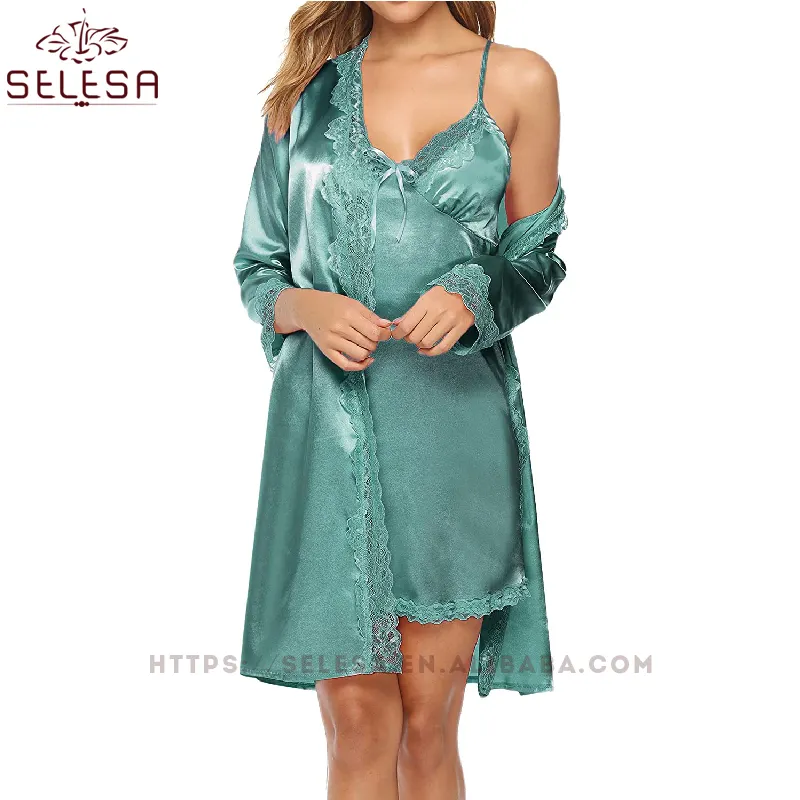 Pyjamas De Talla Grande Lange Robe Schlaf kleid Sexy Luxus 100% Pyjamas Seide Damen Satin Pyjamas Set Für Frauen Mädchen Nachtwäsche