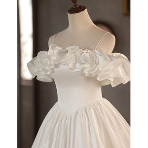 Nuevo <span class=keywords><strong>Vestido</strong></span> de Novia Moderno de Talla Grande 2025, Estilo Princesa, Blanco, Satinado, con Volantes, Largo hasta el Suelo, Elegante <span class=keywords><strong>Vestido</strong></span> de Gala con Encaje Floral - Product Image 2