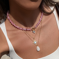 Collier en or 18 carats J&D Jewelry avec perles de rocaille vertes aigue-marine, pendentif zircon en forme de goutte, chaîne étanche en œil de tigre